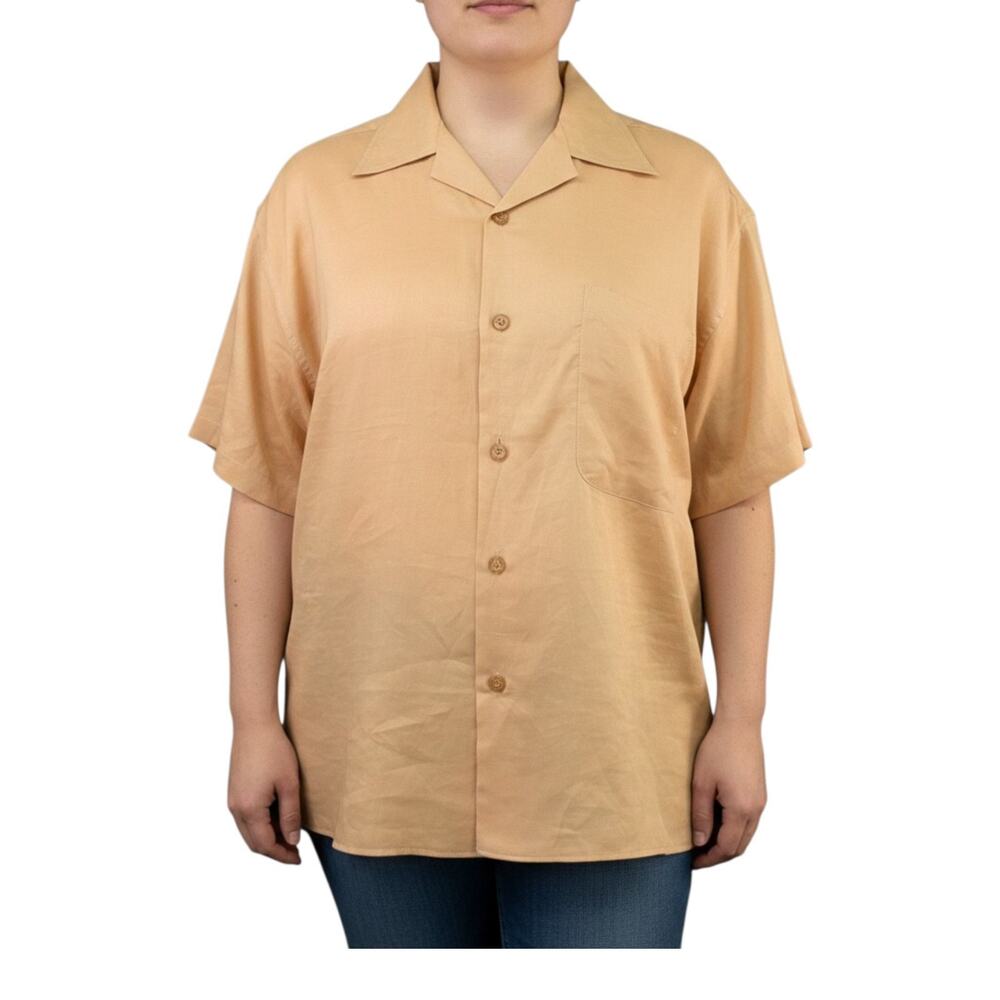 Daniel Ellissa Mens 2XL 100% Linen Camp Shirt Tan Button Up Short Sleeve Casual